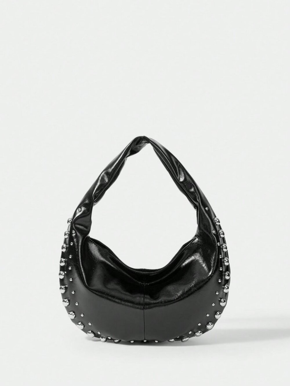Black faux leather Casual Women's Studded Shoulder Bag - Picture 2 of 9